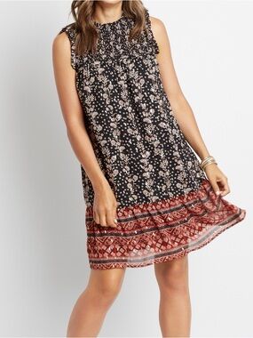 MAURICES Metallic Floral Smocked Mock Neck Sleeveless Mini Dress Size XL